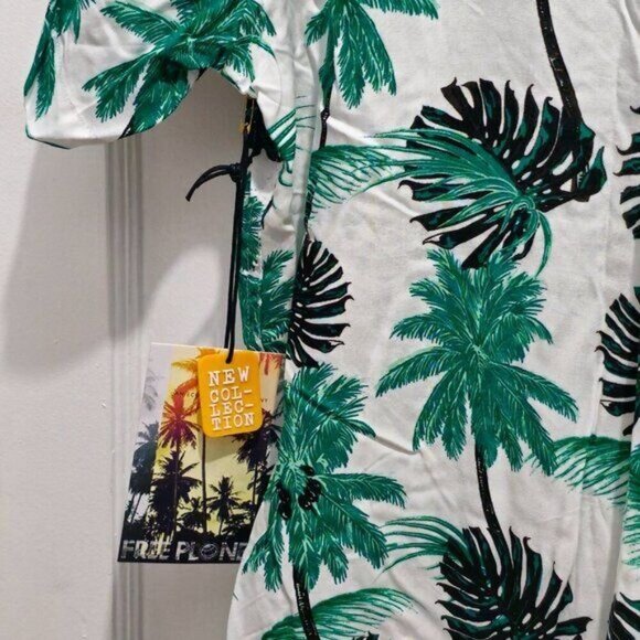 NWT Free Planet Casual Short Sleeve Shirt - Green Black White - Palm Trees Print - Picture 13 of 16